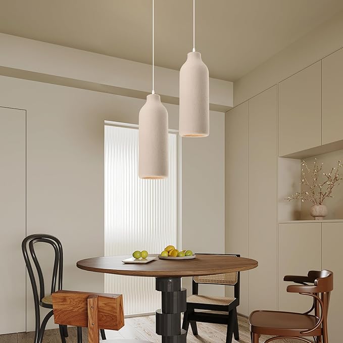 JAYMP Wabi Sabi Pendant Light for Dining Room Kitchen Island Light Hallway Restaurant Hanging Lamp E26 Base Japanese Style Wine Bottle Shape Lighting Fixture, 1 Pack (Light Brown,B Shape, D18×H50cm)