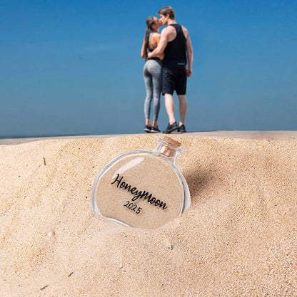 Honeymoon Sand Keepsake Jar 2025，Bridal Shower, Wedding, Engagement, Honeymoon, Travel Gift for Couples, Newlywed, Fiance(Gift Box Includes) - 100ml Round Shape Glass