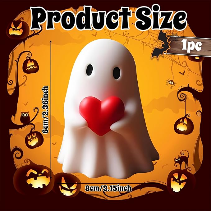 Halloween Ghost Figurine - Spooky Resin Ghost Statue, Cute Red Heart Ghost Halloween Decor Home Decoration Humorous Desktop Art Piece