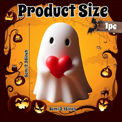 Halloween Ghost Figurine - Spooky Resin Ghost Statue, Cute Red Heart Ghost Halloween Decor Home Decoration Humorous Desktop Art Piece