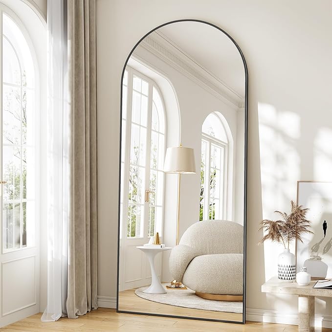 Mirror Full Length, 78"x35" Oversized Arched Floor Full Length Mirror with Stand, Room Decor Big Full Body Floor Mirror with HD Tempered Glass Aluminum Frame for Bedroom Living Room, Black