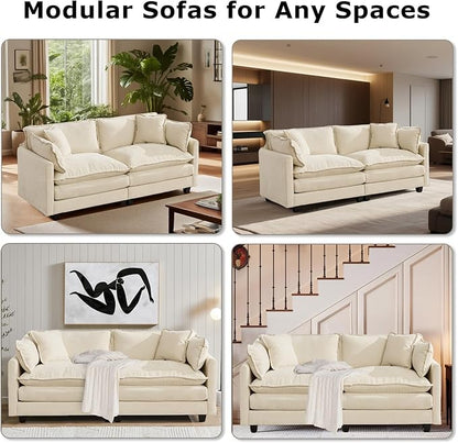 SoarFlash 107.4" Chenille Sectional Sofa, Comfy L Shaped Modular Coush Sofa with Ottoman, Modern 4 Seat Couch Deep Seat Sofa Set for Living Room,Beige
