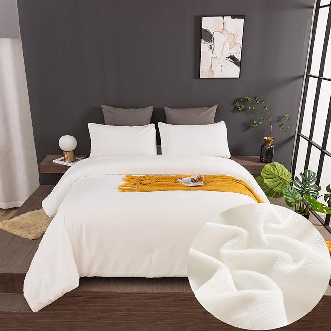 CLOTHKNOW White Velvet Comforter Set Twin/Twin XL White Bedding Comforter Sets White Flannel Bed Comforter Soft Cozy 3Pcs Comforter Sets