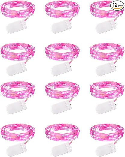 Brightown Valentine's Day 12 Pack Pink Led Fairy Lights Battery Operated String Lights Waterproof Silver Wire 7 Feet 20 Led Firefly Starry Moon Lights for DIY Wedding Party Bedroom