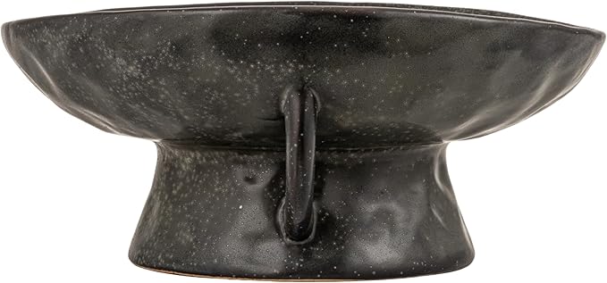 Creative Co-Op Stoneware Footed Pedestal/Bowl with Handles, Reactive Glaze Decorative Object, Black