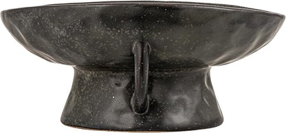 Creative Co-Op Stoneware Footed Pedestal/Bowl with Handles, Reactive Glaze Decorative Object, Black
