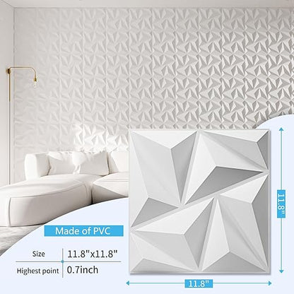 Art3d 3D Wall Panels 100 Pack, 11.8" x 11.8" (97 Sq.ft) PVC Wall Panels - Glue Up Panels Wall Decor for Living Room, Bedroom, Office, White