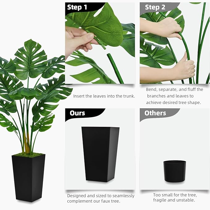 Artificial Monstera Deliciosa Plant 5FT - Faux Tropical Palm Tree with Gray Tall Planter - Fake Swiss Cheese Floor Plant Potted - Artificial Tree for Home Office Living Room Decor Indoor