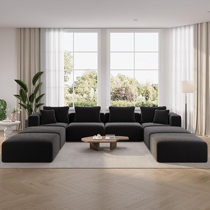 Novilla Modular Sectional Sofa, Modern Cloud Sectional Couch with Smarts Coil™ Support, U-Shape Boneless Couch for Living Room Apartments Bedroom, No Assembly Required (4 Seater + 4 Ottoman)