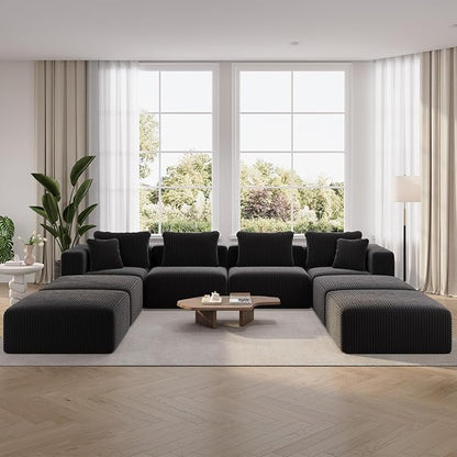 Novilla Modular Sectional Sofa, Modern Cloud Sectional Couch with Smarts Coil™ Support, U-Shape Boneless Couch for Living Room Apartments Bedroom, No Assembly Required (4 Seater + 4 Ottoman)