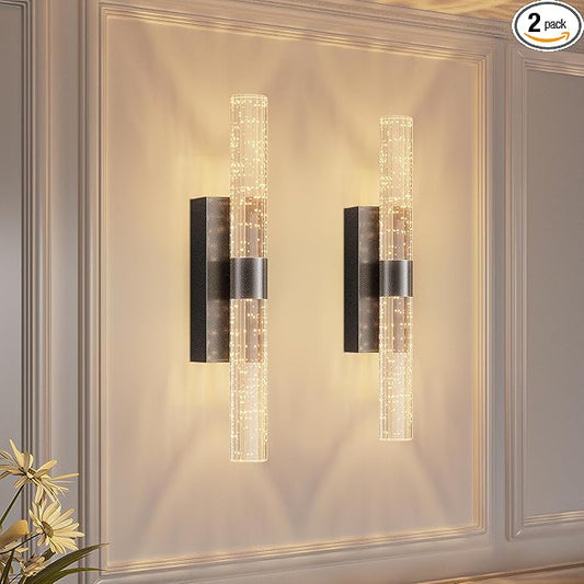 camuucci Battery Operated Black Wall Sconces Set of 2 Rechargeable Battery Powered Wall Light with 12000mAh Indoor Not Hardwired Dimmable Wall Lamp Fixtures for Bedroom Living Room 20.9 Inches