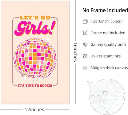 Hot Pink Wall Art Decor Trendy Aesthetic Pictures Preppy Funky Wall Art Poker Retro Poster Orange Vintage Canvas Hot Pink Artwork Western Prints Cowgirl Painting Dorm Room 12x16 Inch Unframed Set of 6