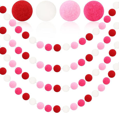 MARFOREVER 4 Pack 26.3 Feet Pink Christmas Decorations Red Pink White Pom Pom Garlands Christmas Felt Ball Hanging Supplies for Xmas Valentine's Day Wedding Birthday Party Home Wall Decor