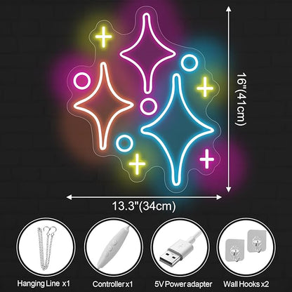 Sparkle Stars Neon Signs, Led Light Wall Decor For Kids Boys Girl's Bedrooms Living Room Nursery, Store Decoration, Game Room Family Birthday Bar Wedding Party Gift, Christmas, Birthday, Wedding, Hom