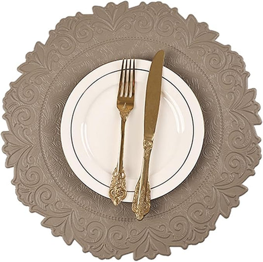 Noctiflorous Round Faux Leather 15 Inch Placemats Set of 4 Waterproof Wipeable Heat Resistant Tablemat for Dining Table Kitchen Non Slip Oilproof Table Place Mat for Indoor Outdoor(A Brown, 4)