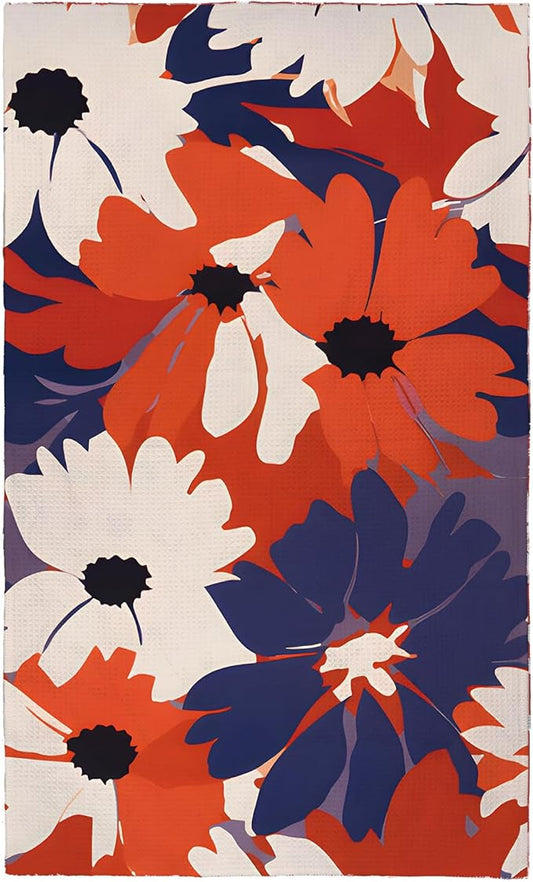 Eunzel Kitchen Tea Towel Quick Dry Microfiber Dish Towels 18x30 Red Navy Flower