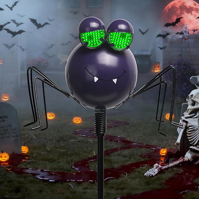 Spider Solar Halloween Decorations with Moving LED Eyes, 38.2in Halloween Garden Stakes Eyeball Lights for Yard, Lawn, Patio, Outdoor Decor