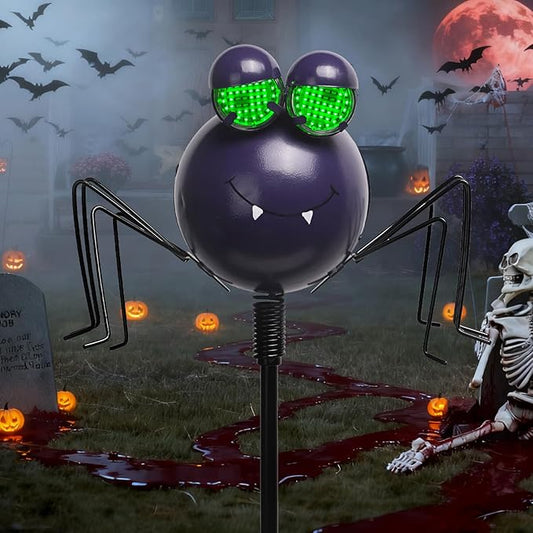 Spider Solar Halloween Decorations with Moving LED Eyes, 38.2in Halloween Garden Stakes Eyeball Lights for Yard, Lawn, Patio, Outdoor Decor