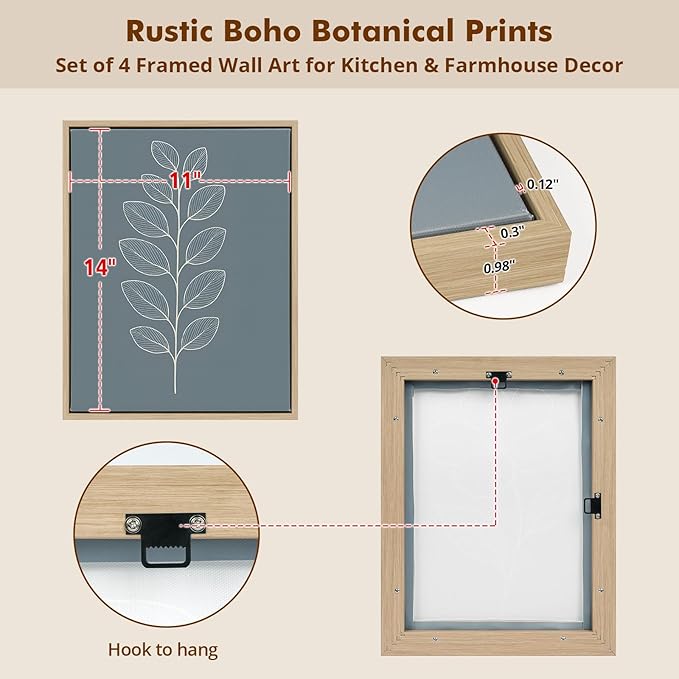 DAJONART Boho Neutral Botanical Wall Art Set of 4,Terracotta & Sage Green Abstract Prints Framed Canvas for Boho, Japandi, and Earth Tone Home Decor, Abstract Earth-Tone Botanical Canvas Art,11x14 in