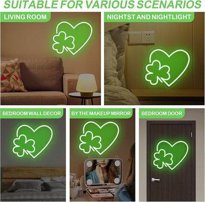 Clover Leaf Heart LED Neon Sign,St. Patrick Shamrock Neon Light, Saint Patricks Day Gift,Lucky Four Leaf Led Sign Wall Hanging For Party Favors, Classroom, Man Cave Bar Pub Home Party Room
