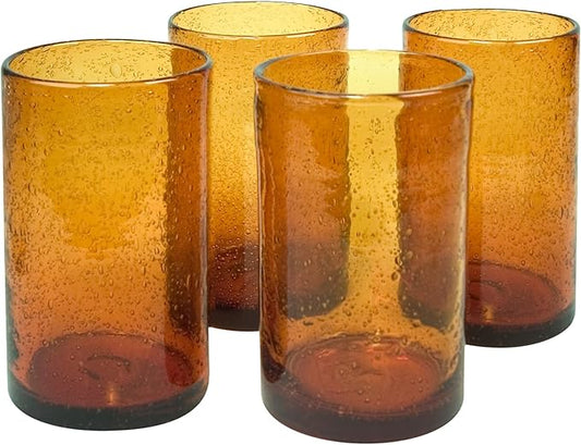 Artland 17oz Highball Tumbler, Set of 4 | Iris Seeded Design, Amber | Drinking Glass for Parties and Everyday Use - Mojito, Whiskey, Cocktail | Glassware & Kitchenware Essentials