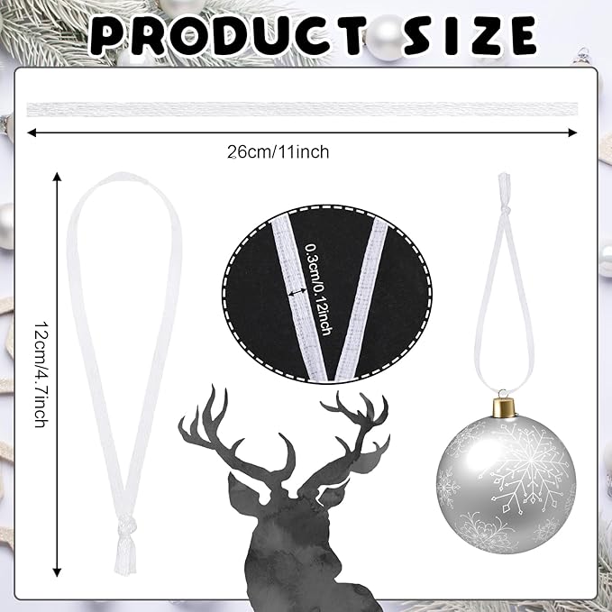 JUNEBRUSHS 300Pcs Christmas Ornament Ribbon Hangers, Hand Tied Ornaments String Ties Ornament Loops Thin Ribbon for Christmas Tree Hanging Decoration White