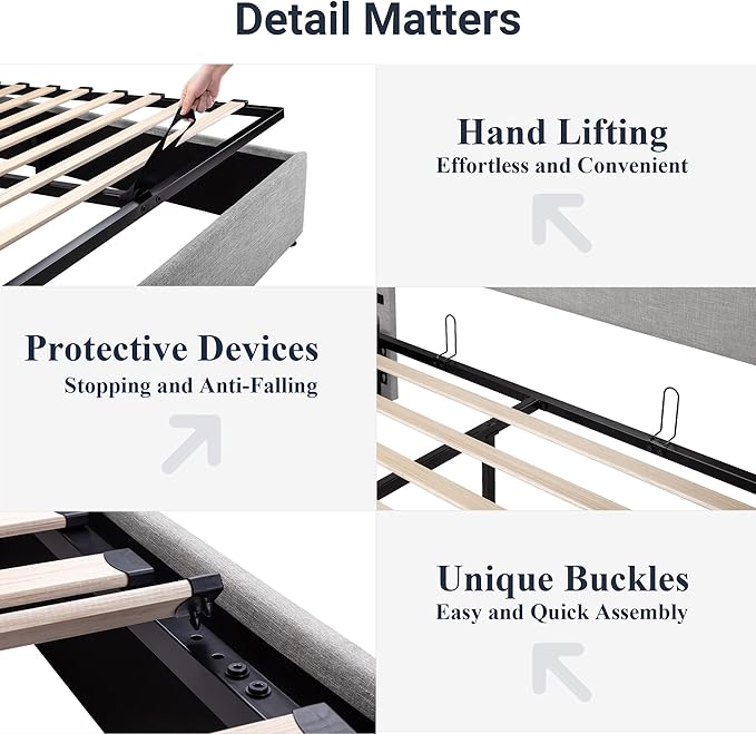 Allewie Full Size Lift Up Storage Bed, Modern Wingback Headboard, Hydraulic Support, No Box Spring Needed, Light Grey