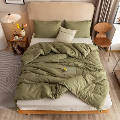 ROSGONIA Queen Comforter Set Olive Green, 3pcs Bedding Sets Queen (1 Boho Olive Comforter & 2 Pillowcases), All Season Lightweight Quilt