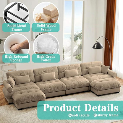 SoarFlash 166" Sectional Sofa Couch, U Shaped Modern Modular Sofa with Solid Wood Legs, Couches Sofas for Living Room Apartment, Comfortable Couches, Brown