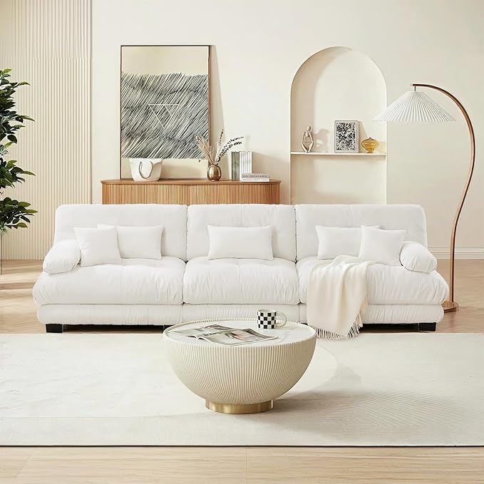 SoarFlash 133.8” Sectional Sofa 3 Seat Couch, L Shaped Modern Sofa with Solid Wood Legs, Couches Sofas for Living Room Apartment, Comfortable Small Couches for Small Spaces, White