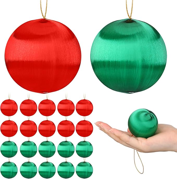 Syhood 24 Pcs Christmas Satin Balls Christmas Silk Ball Ornaments Satin Silk Xmas Tree Hanging for Xmas Tree Decor Holiday Party Decorations (Red,Green,2.2 Inch)