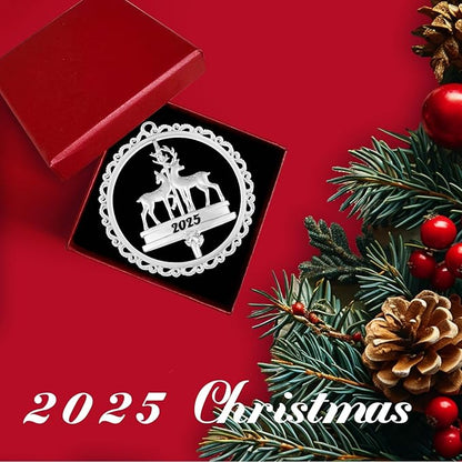 Christmas Ornament Decoration for Tree Hanging Metal Ornaments with Rotatable Elk,Dated 2025 Engraved for Holiday Decoration Keepsake Gift Lover Friends Family