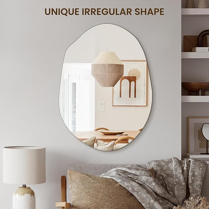 Irregular Asymmetrical Wall Mirror for Living Room Bathroom Entryway, Modern Decorative Wall Mirror Hanging (Hook Style, 24'' x 18'')