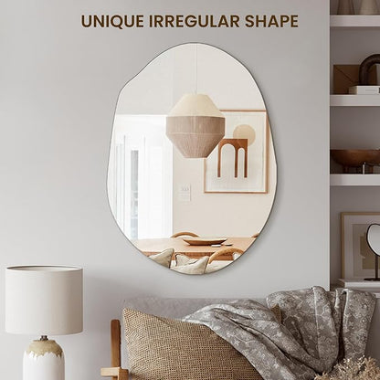 Irregular Asymmetrical Wall Mirror for Living Room Bathroom Entryway, Modern Decorative Wall Mirror Hanging (Hook Style, 24'' x 18'')