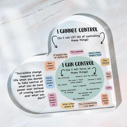 Mental Health Things I Can Control Decor, Mindfulness Therapy Anxiety Decor Office Acrylic Heart Gifts, School Counselor Sign Therapist Office Art Decorations for Therapist Office Living Room Bedroom Gift