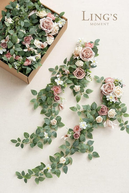 Ling's Moment 10pcs Wedding Chair Decorations Aisle Floral Swag Artificial Pew Flowers Hanging Garland Pink Blush & Cream For Ceremony Reception Church Rose Floral Faux Arrangement Party Outdoor Decor