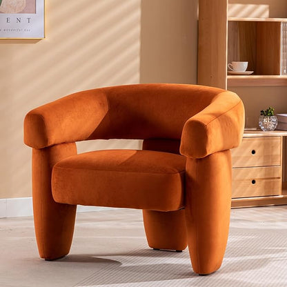 Mid Century Modern Accent Barrel Chair Comfy Upholstered Round Armchair with Montage Design, Velvet Boucle Lounge Chair for Living Room Bedroom Apartment, Orange