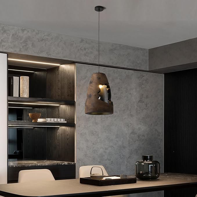 JAYMP Wabi Sabi Pendant Light for Dining Room Kitchen Island Hallway Farmhouse Hanging Lamp E26 Base Retroism Style Wine Bottle Shape Lighting Fixture (Antique Brown,A Shape, D35×H51cm)