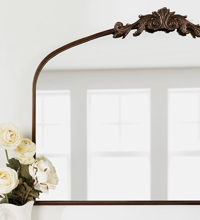 Kate and Laurel Arendahl Ornate Traditional Arched Mirror; 36 x 29; Bronze; Decorative Baroque Style Arched Wall Mirror with Wide Frame and Crown