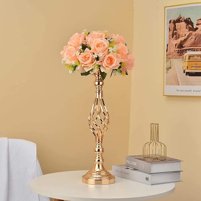 2pcs Metal Gold Candle Holders 20 Inch Tall Road Lead Table Centerpiece Stand Pillar Candlestick for Wedding Candelabra Flowers Vases