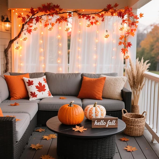YOLIGHT Fall Decoration Fairy Bulb Lights Maple Leaf Lights Battery Operated with Remote Timer 10ft 10 LED Globe String Lights for Thanksgiving Autunm Harvest Halloween Party Christmas Décor