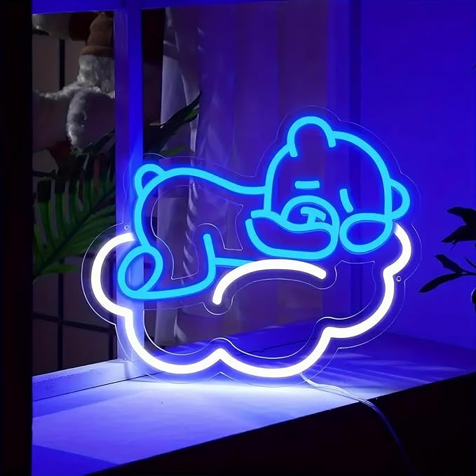 Cute Blue Bear LED Neon Sign for Wall Decor, Anime Wall Decoration, Bright Cute Bear Wall Decor Gift for kids bedroom, party decoration, Kids' Room, Girls Room, Bedroom Game Room Bar
