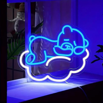 Cute Blue Bear LED Neon Sign for Wall Decor, Anime Wall Decoration, Bright Cute Bear Wall Decor Gift for kids bedroom, party decoration, Kids' Room, Girls Room, Bedroom Game Room Bar