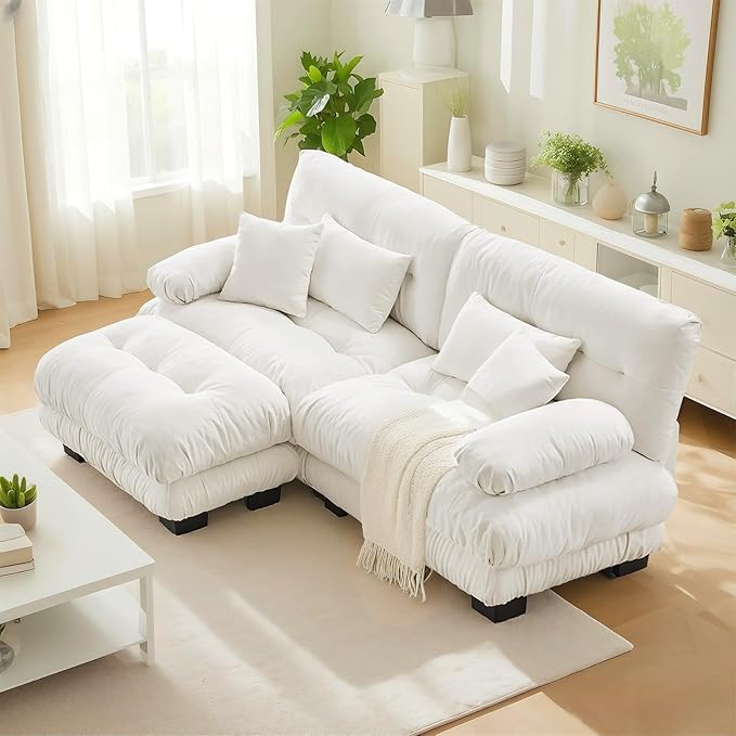 SoarFlash L Shaped Couches for Living Room, Small Sectional Sofa Set with Reversible Chaise, Modern Designed Sleeper Sofas and Modular Couch Function, Suitable for Small Spaces in Apartment, White