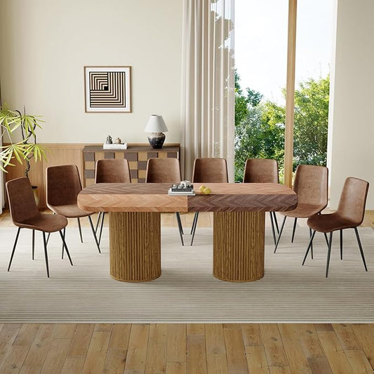 Dining Table Set for 8 - Large 79" Rectangular Kitchen Table Set for 8 with Cushioned Chairs,Modern Mid-Century Wood Dining Room Tables Set for 8 Ideal for Kitchen & Gatherings