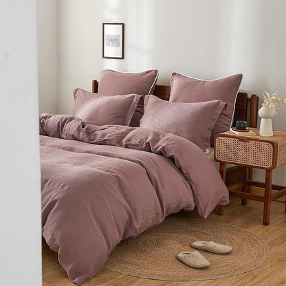 Simple&Opulence 100% Linen Duvet Cover Set, Natural French Flax Purple Duvet Cover Twin Size, Breathable Soft Comfy Linen Bedding Comforter Cover with 1 Pillowcase(Purple, 68"x86")