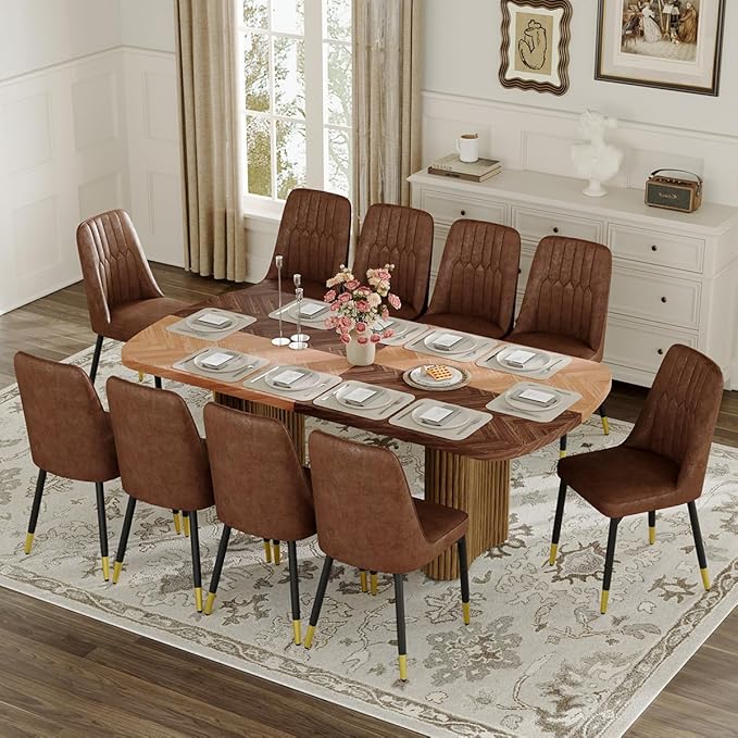 Dining Table Set for 10,Large 79" Rectangular Kitchen Table Set for 10 with Cushioned Chairs,Modern Mid-Century Wood Dining Room Table Set for 10,Ideal for Dining & Gatherings