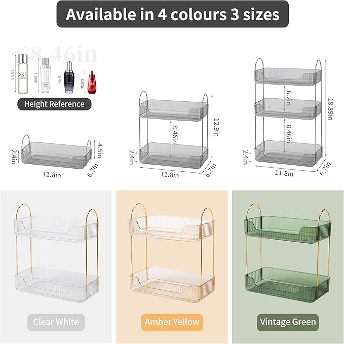 2 Tier Bathroom Organizer Countertop Makeup Perfume Skincare Organizer for Bathroom Dresser Vanity (Grey)