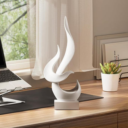 White Decor Modern Flame Statue, Decorative Objects Abstract Art Flame Statue for Living Room Dining Centerpiece