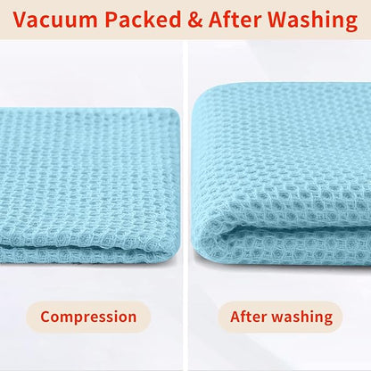 Homaxy 100% Cotton Kitchen Towels and Dishcloths Set, 12 x 12 Inches and 13 x 28 Inches, Set of 8 Bulk Kitchen Towels Set, Ultra Soft Absorbent Dish Cloths for Washing Dishes, Sky Blue